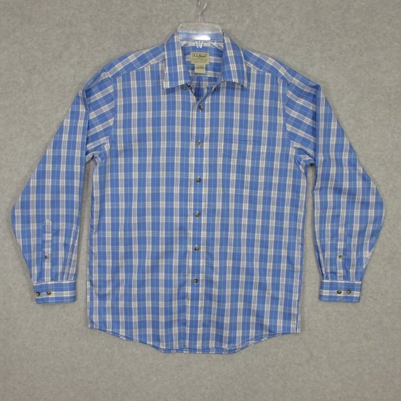 L L Bean Men's Button Up Shirt Long Sleeve Traditional Fit Blue Plaid Medium - Picture 1 of 5